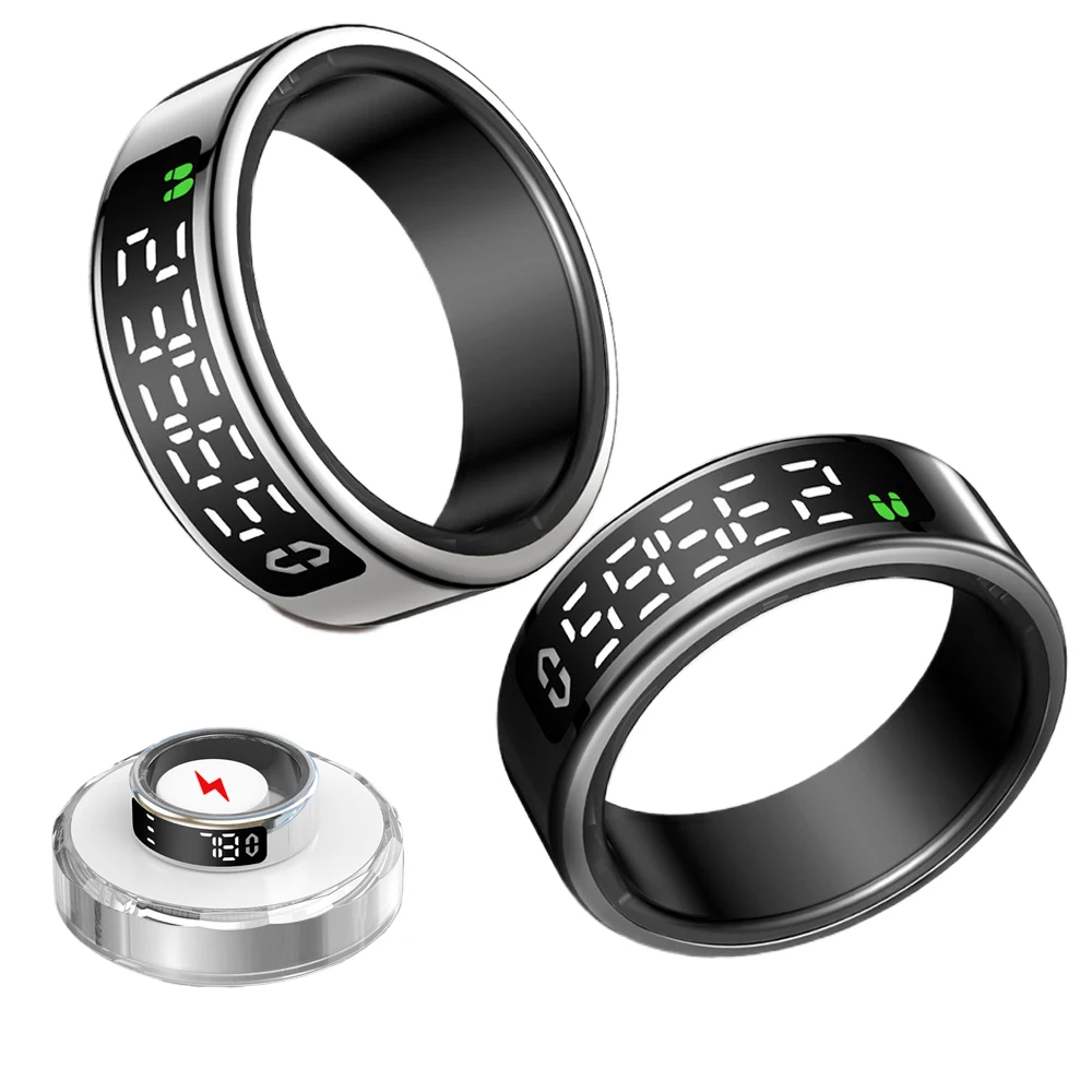 

New Smart Ring with Display Screen and Touch, Wireless Charging, Health Monitor, Gesture Swipe, 5 ATM Waterproof For Men Women