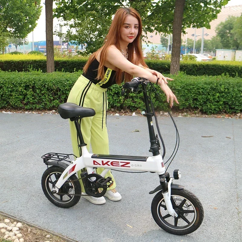 Akez-ミニ電動自転車,防水バッテリー,都市移動,通勤,35km, 14インチ,250w,36v,10ah