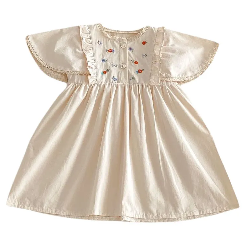 

Детское платье для девочек, летнее хлопковое платье с рукавами-крылышками, милое платье принцессы с цветочным принтом, элегантное праздничное платье в корейском стиле для малышей