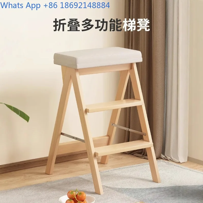

Solid Wood Ladder Stool Household Ladder Folding Stool Kitchen High Stool Three-Step Ladder Multi-Functional Step