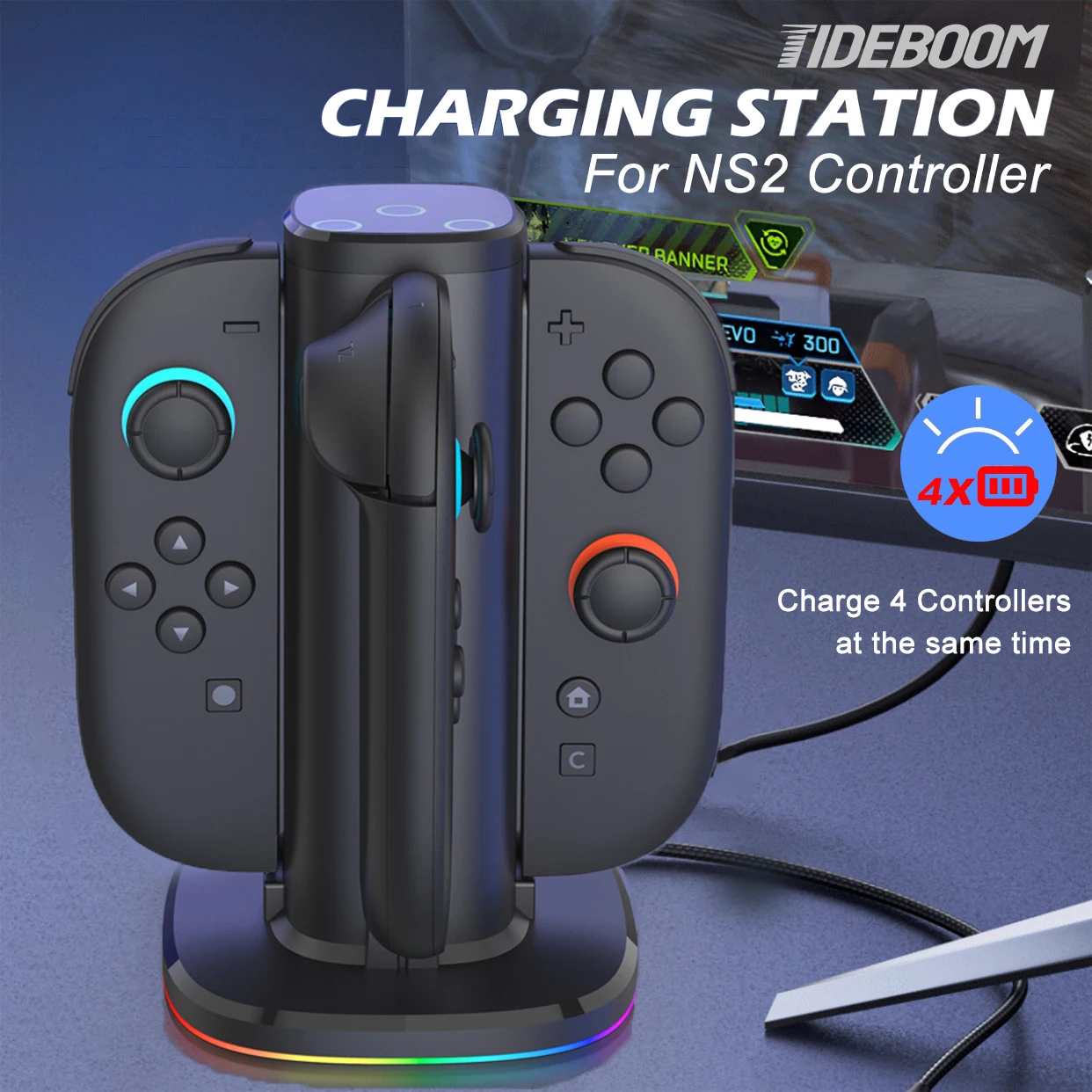 

Tideboom Charger for NS2 Magnetic 4-in-1 Charging Station for Switch 2 Joy con Accessories Switch2 Fast Charging Stand