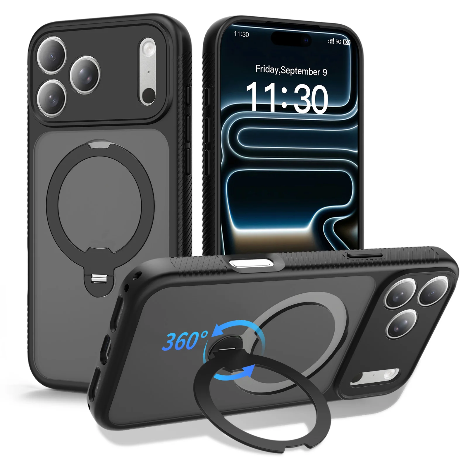 

360° Rotation Portable Folding Stand Matte Shockproof Bumper Cases for iPhone 17 16 Pro Max Air Plus 17Pro 16E Armor Cover Funda
