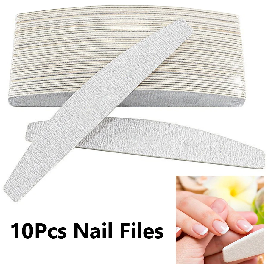 10 قطعة على الوجهين نصف القمر الصنفرة مجلس ملفات الأظافر مجموعة 100/180 حصى مانيكير الرملي أدوات لتصفيف الأظافر