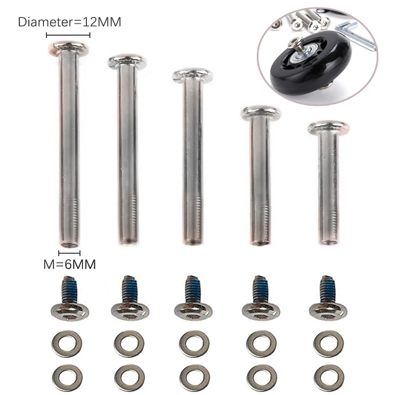 4set 6*30/35/40mm Luggage Accessories Stainles Steel Luggage Screws Luggage Wheels Bolts and 5 L-shaped Wrenches 4.0mm