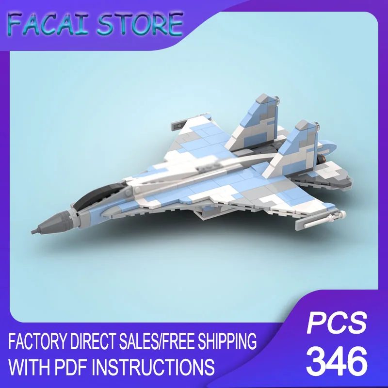 

Moc Building Bricks Modular 1:72 SU-35 Light Blue Camo Fighter Jet Model Technology Blocks Christmas DIY Toy Construction Gifts