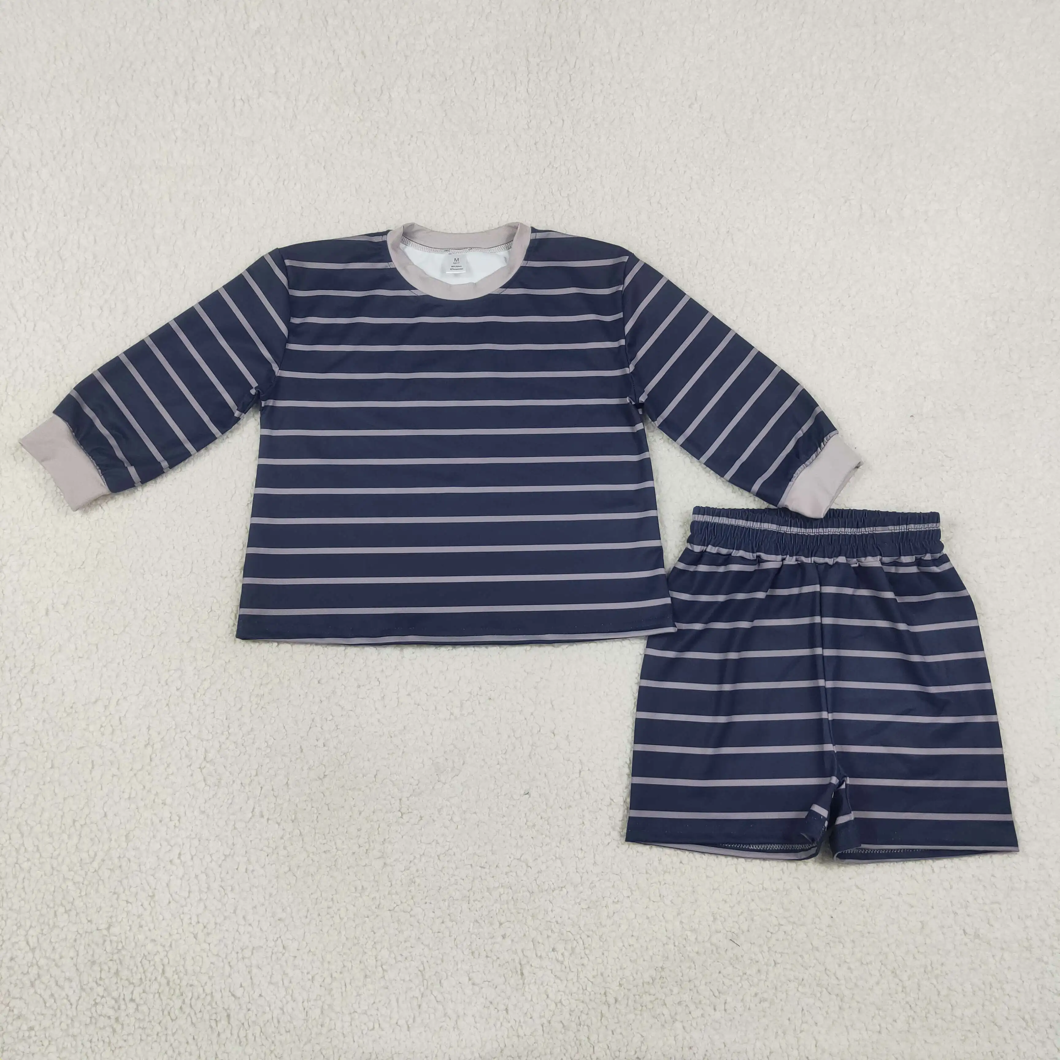 Wholesale Baby Girl Yoga Active Toddler Long Sleeves Stripes Shirt Shorts Kids Set Athletic Summer Clothes