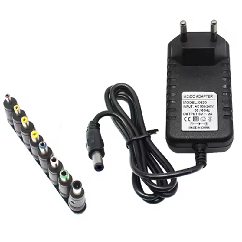 APPLIA-8Pcs Connect Plug DC Plug Converter AC 100V-240V AC DC Power Adapter DC 6V 2A Power Supply Adapter Charger EU Plug