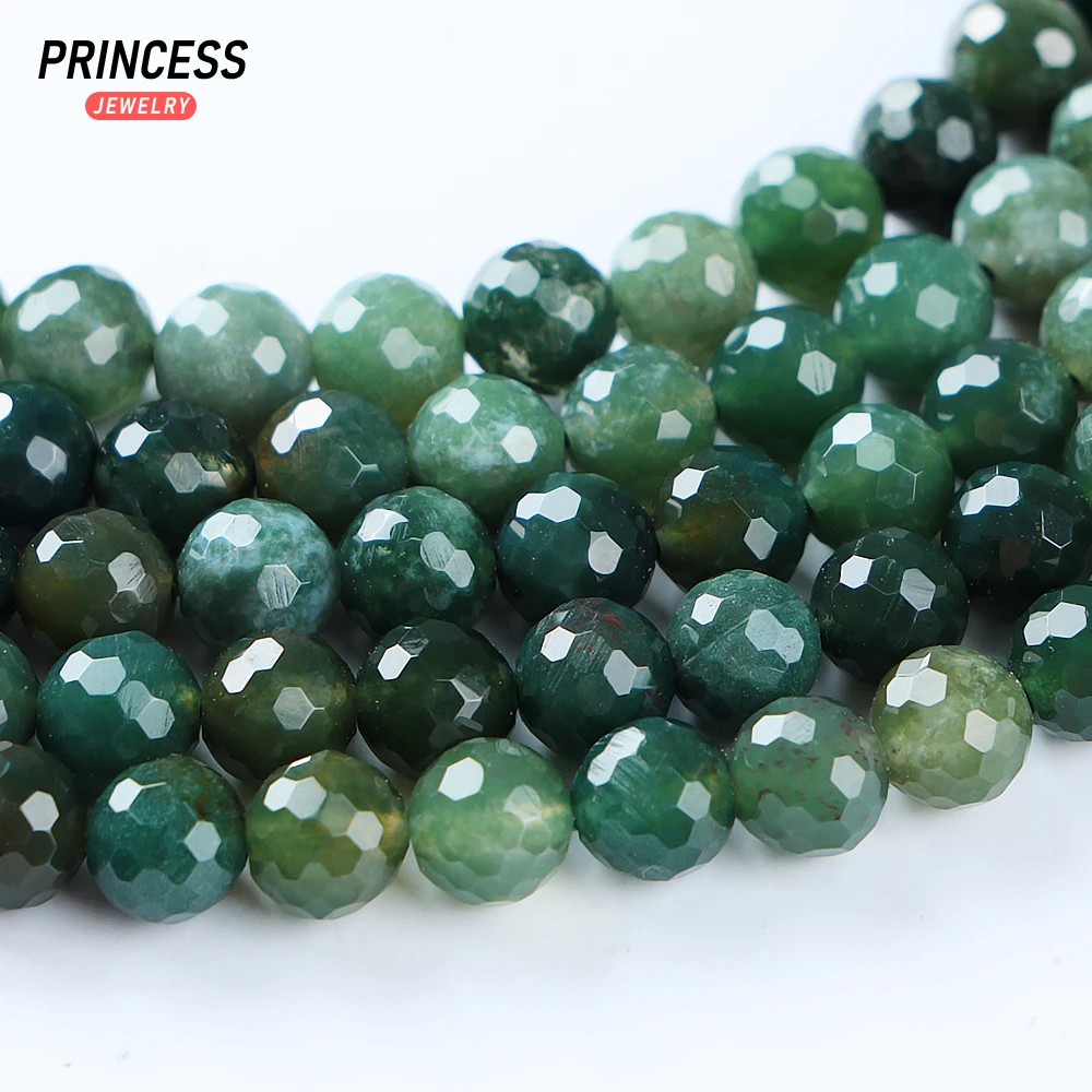 A++ Natural Moss Agate Faceted Beads for Jewelry Making Bracelet Necklace DIY Accessories Wholesale