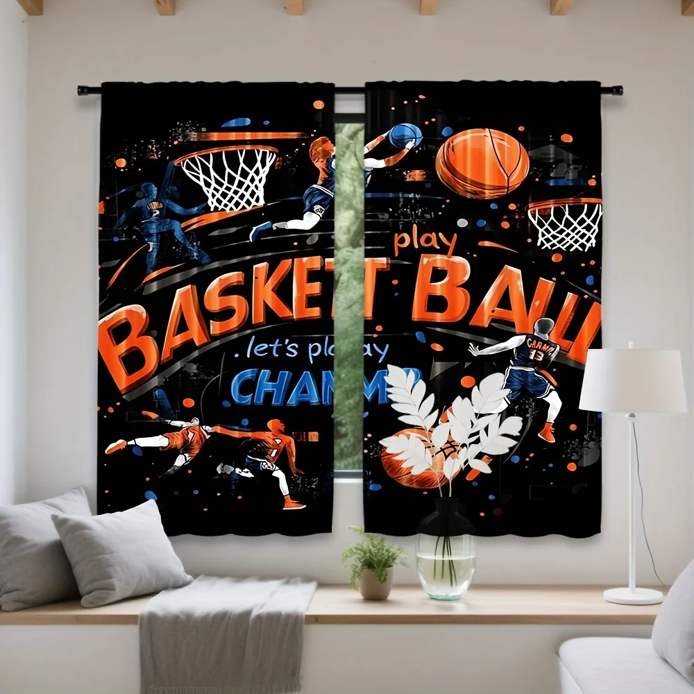 Basketball Sport Theme Curtains Drapes Blackout Man Cave Room Decor Window Treatment Championship Sport Wall Art for Gym Bedroom