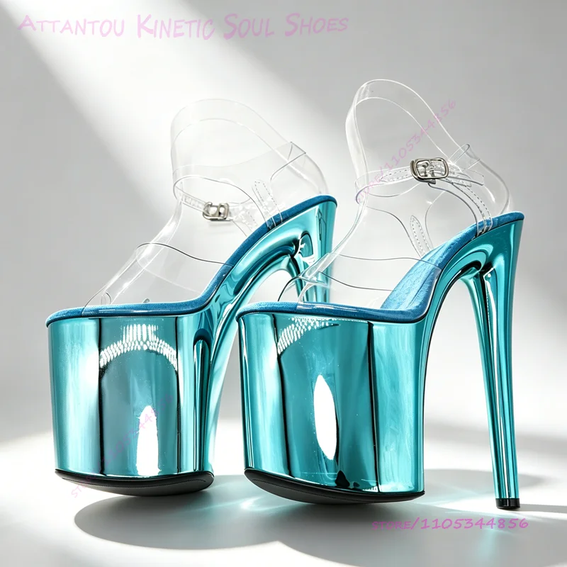 

Crystal Blue Glitterati Electroplated Mirror Sandals 20cm 8 Inch Silver Platform Heels Red Suede Purple Pole Dance Stage Shoes