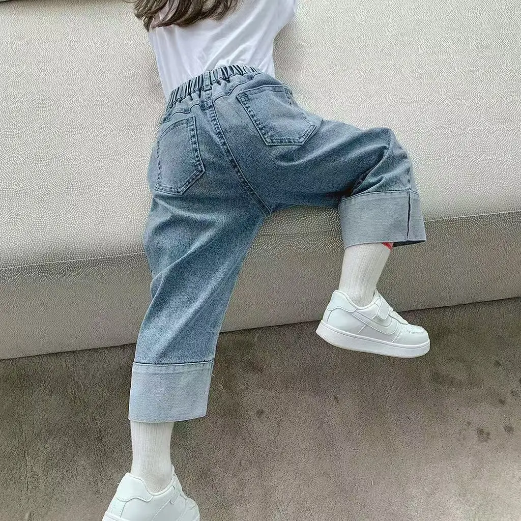 Kids Girls Korean Straight Leg Jeans 2026 Spring Fall Loose Casual Denim Long Trousers 1 3 5 7Years
