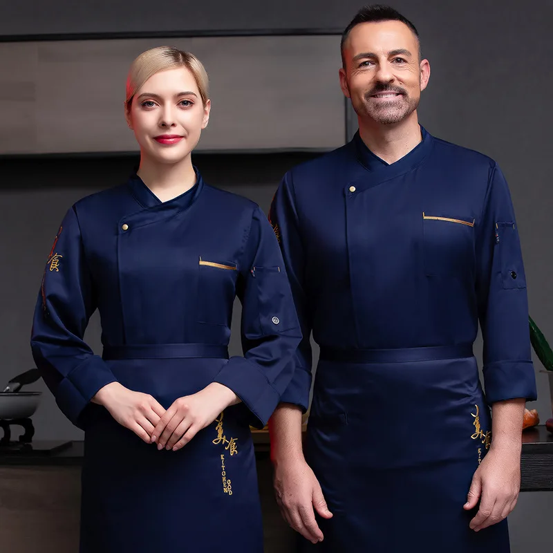 

Рабочая одежда для поваров китайских ресторанов и отелей, мужская, с длинными рукавами, осенне-зимняя модель, на заказ для кейтеринга и приготовления хот-пота.