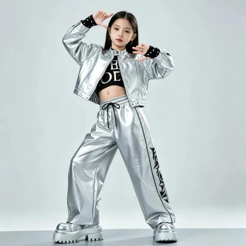 Hip Hop Street Dance Outfit Bright Color Leather Costume Set Jazz Dance Stage Performance Wear T-Stage Model Show Clothing Suit