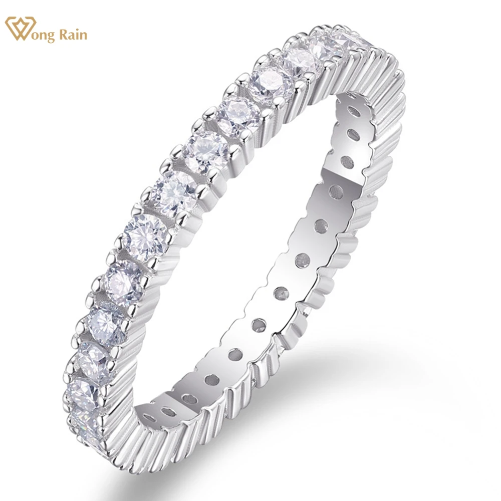 Wong Rain 100% 925 Sterling Silver 3EX VVS1 D Color Real Moissanite 2 MM Diamond Women Ring Fine Jewelry Wedding Band Wholesale