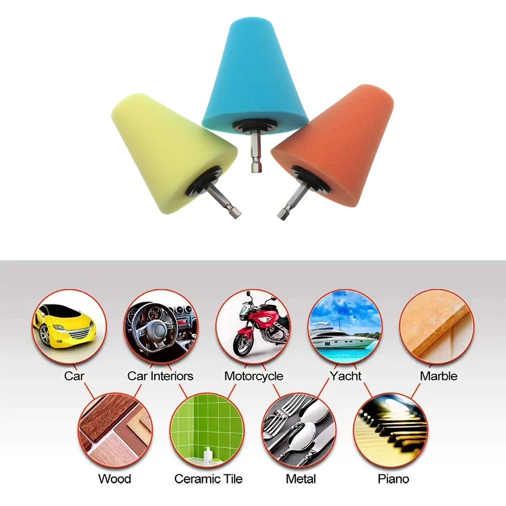 Esponja Cônica Polimento Cone de Polimento Haste para Carro Automotivo Roda Cubo Cuidado Metal Polonês Espuma Pad 6.35 mm Pcs