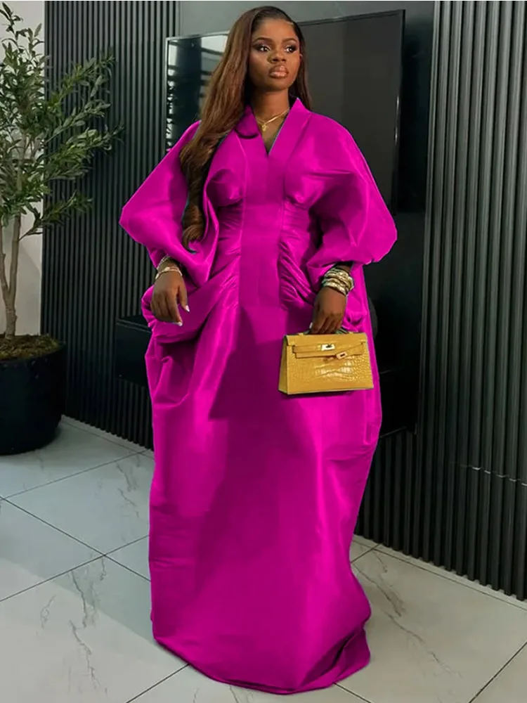 

Элегантное блестящее длинное платье Bubu, африканская женская традиционная одежда, свободная плиссированная мода с v-образным вырезом Dashiki Ankara