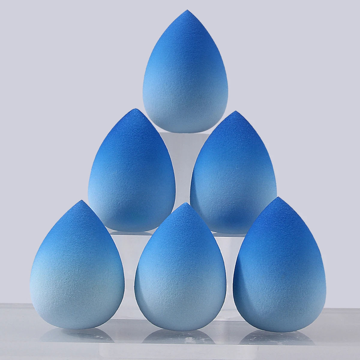 Éponge de maquillage bleue dégradée, œuf de beauté, haute résilience et sans poudre collante, gonflement lors de l'eau, outil de maquillage, 6 pièces
