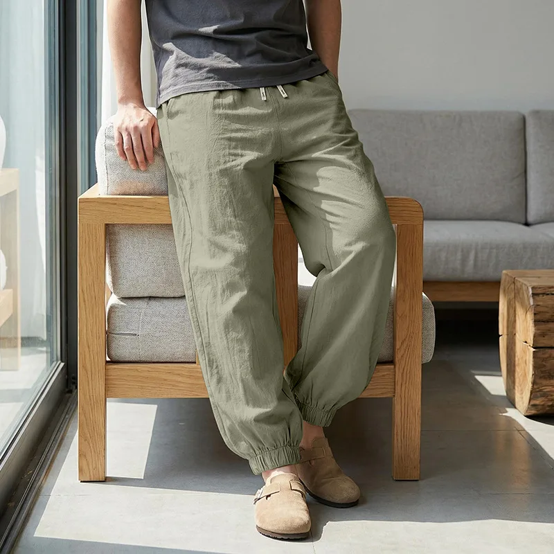 Europäische und amerikanische Freizeithose für Herren: Sommerliche Strand-Leinenhose in Übergröße mit Bündchen am Knöchel – Detail 33