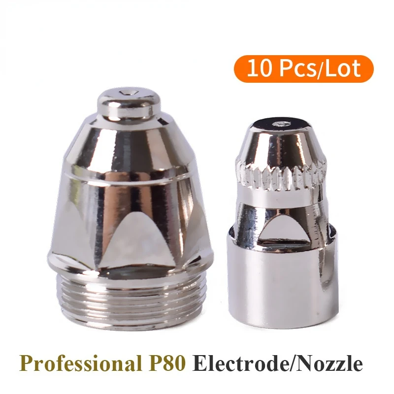 

10Pcs P80 Plasma Cutting Torch Consumable Cutting 1.1 1.3 1.5 1.7mm Caliber CNC P80 Plasma Nozzle Electrode Nozzle