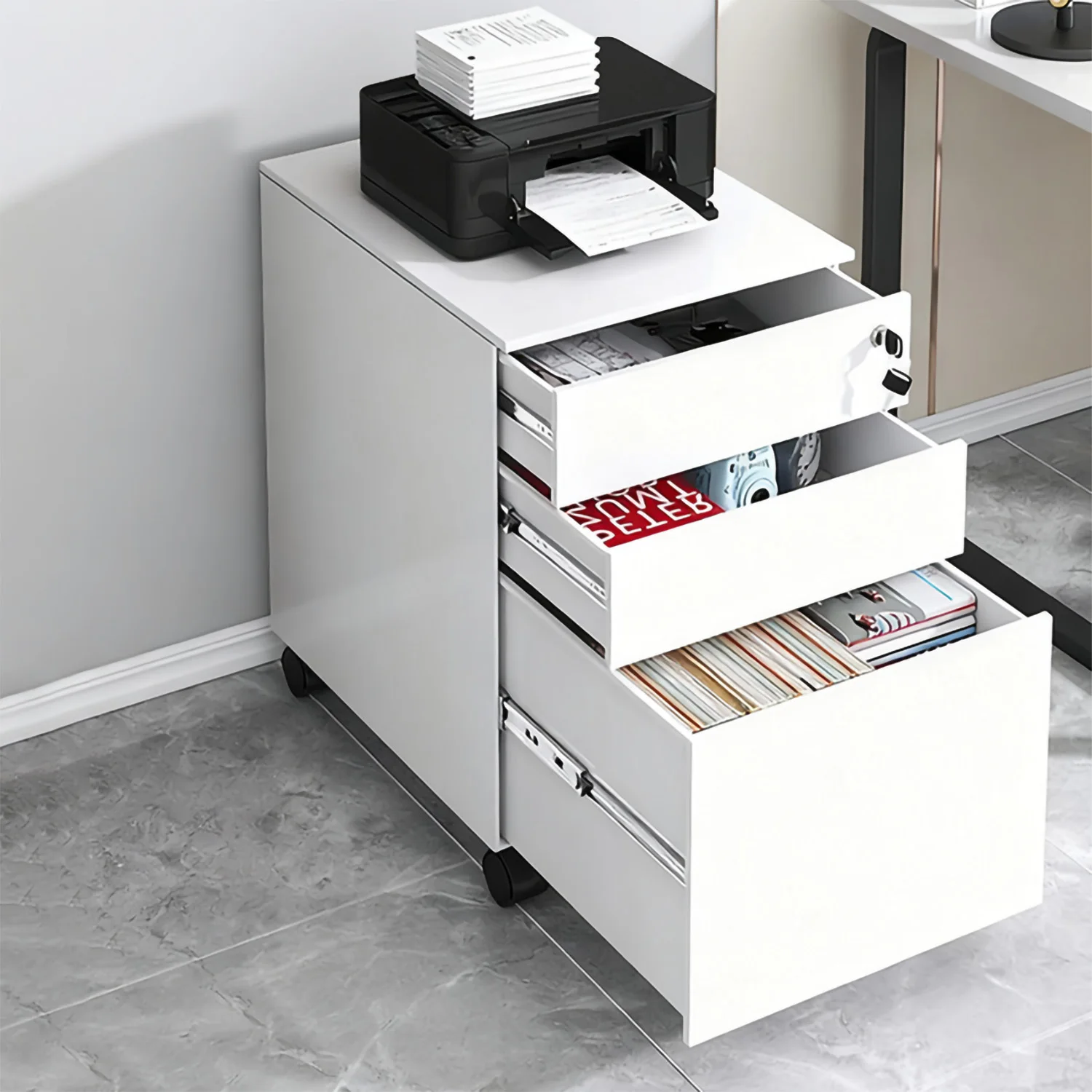 

Mobile File Cabinet for Office School Gym - Portable Storage Organizer with Lock for Document Security,Lockable Three-Drawer