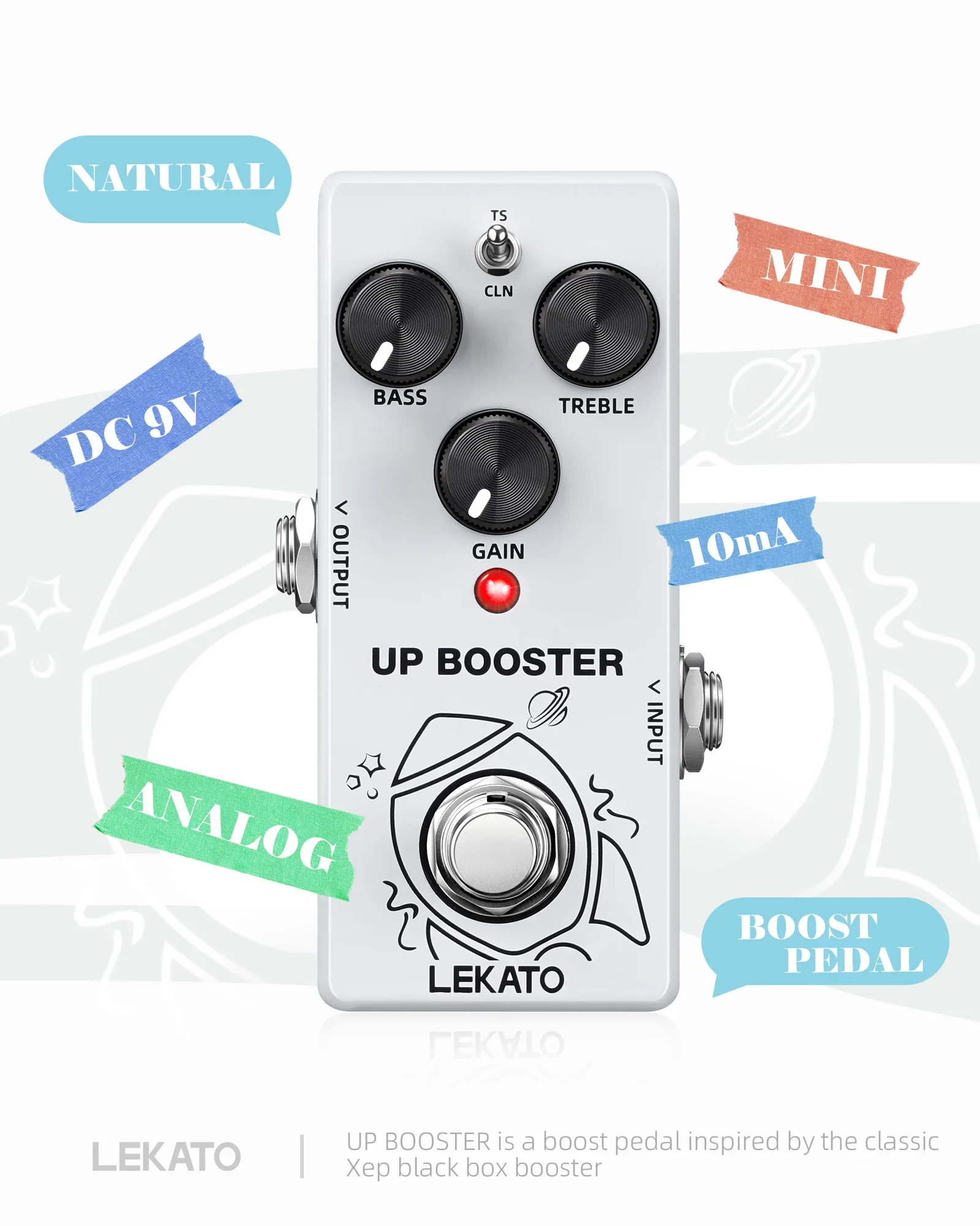 

LEKATO BS-02 Mini Boost/Overdrive Pedal-Classic Black Box Design, режимы Clean/TS Boost, True Bypass для Solos и Rhythm