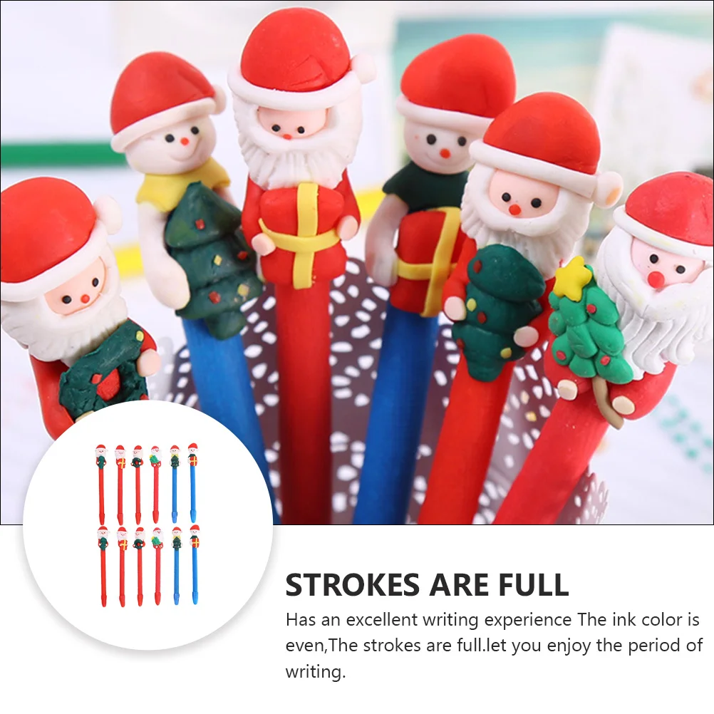 

12 Pcs Creative Ballpoint Pen Students Stationery Pens Cartoon Santa Claus Christmas Gel Ink