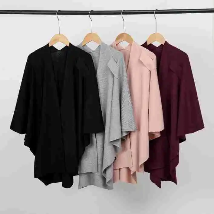 Chal elegante envuelve Poncho frontal abierto suave para mujer capa holgada con cuello en V Casual Color sólido Poncho frontal abierto suave camisa de murciélago Casual