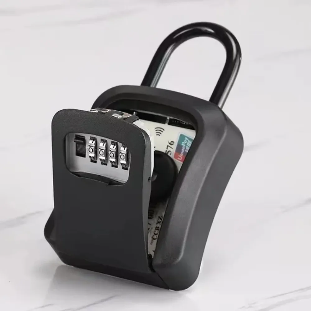Outdoor Waterproof Key Storage Box 4 Digit Code Free Installation Steel Wire Hanging Extended Locking Hook Password Key Box