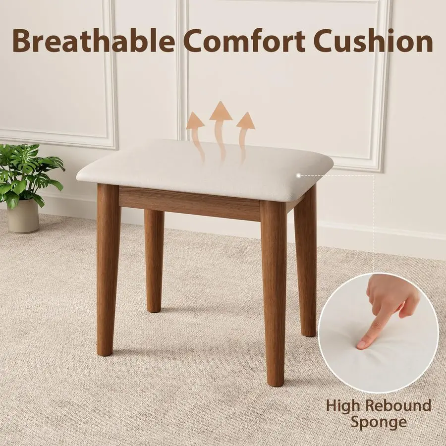 Wood Foot Stool, Upholstered Ottoman Foot Rest for Couch, Padded Footstool, Leg Rest for Chair, Small Bench for Entryway, Cushio