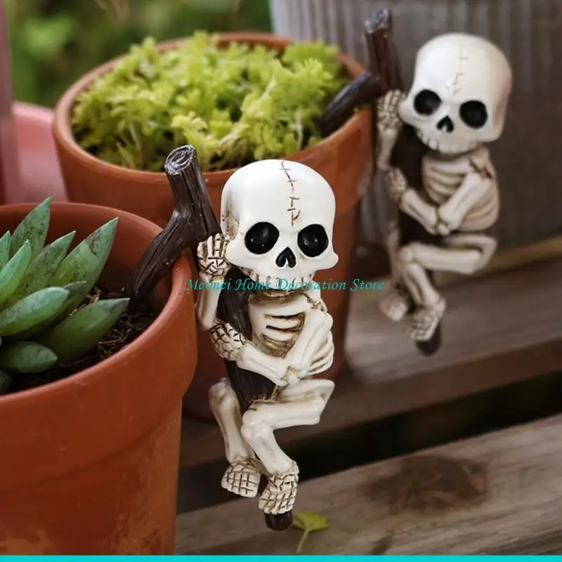 

H7BF Halloween Skull Sculpture Planter Hanger Resin Garden Decoration For Indoor Outdoor Plant Display Small Item Storage 2x