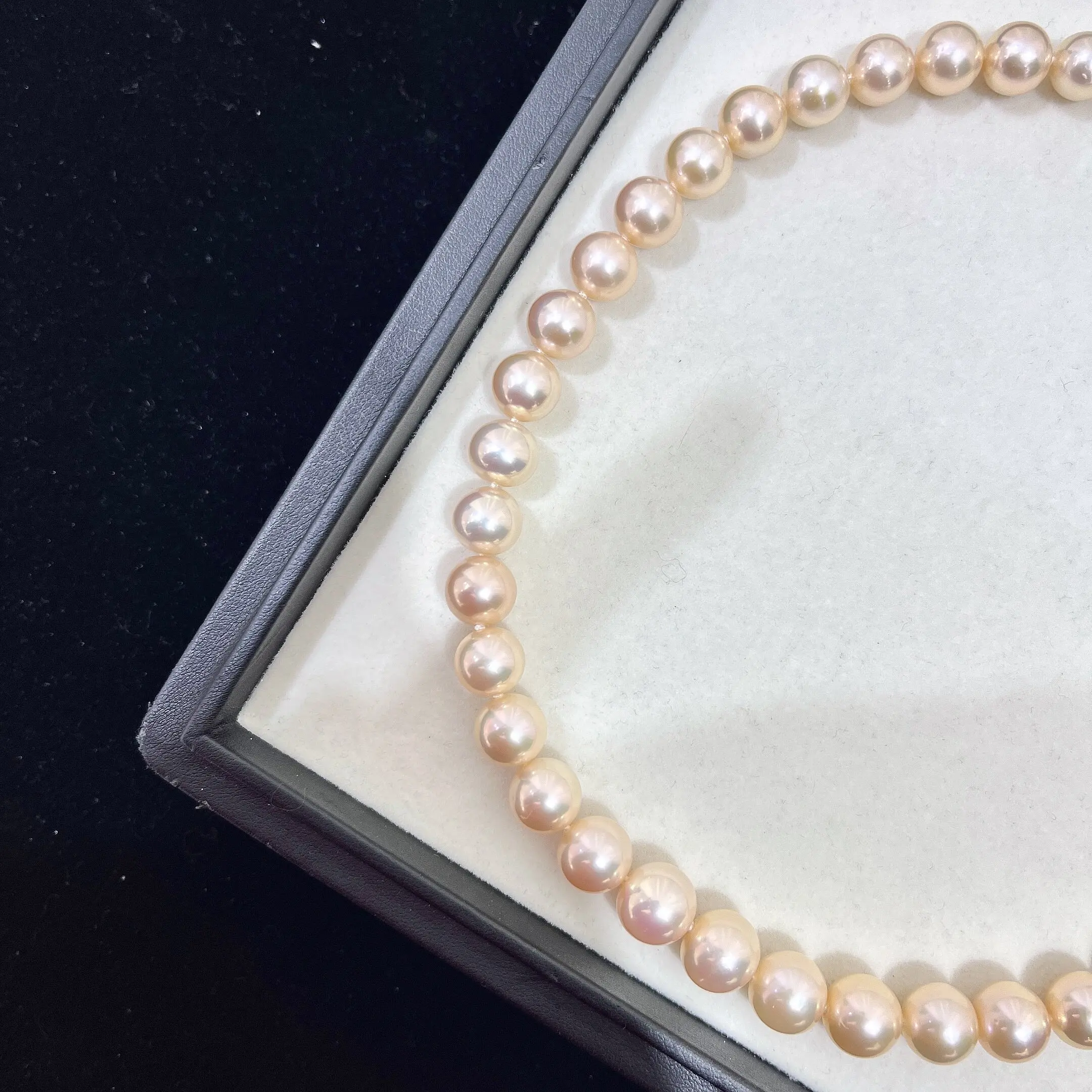 

New necklace AAA11-12mm natural round light orange pearl necklace 16in'18in/925s