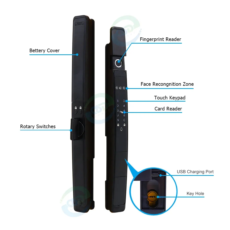 003 Tuya App-Controlled WiFi Smart Sliding Door Lock 3D Face & Fingerprint Recognition Automatic TTLock Intercom Video Smart Loc