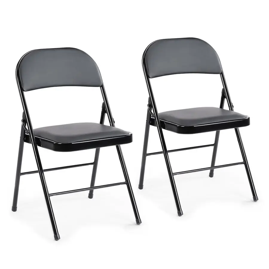 

2 Pack Leather Padded Folding Chair, Indoor Outdoor Portable Stackable Commercial Seat with Steel Frame, Capacity for Home, Offi