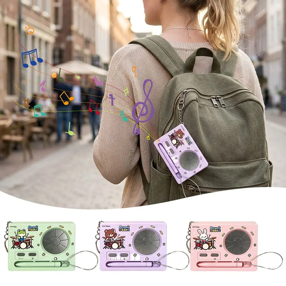 Cartoon Animal Pattern Music Keychain Drumstick Press Button Sound Mini Electronic Drum Dual Mode Switch Portable Pendant