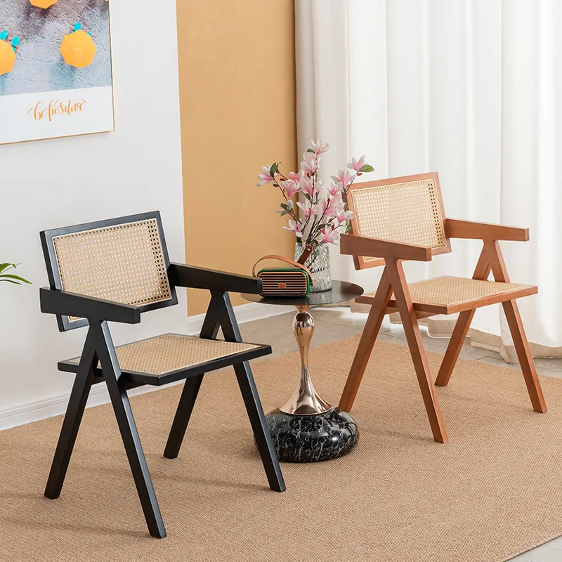 

Rattan K Nordic solid wood Chandigarh ************ Armrest Homestay retro Internet celebrity dining