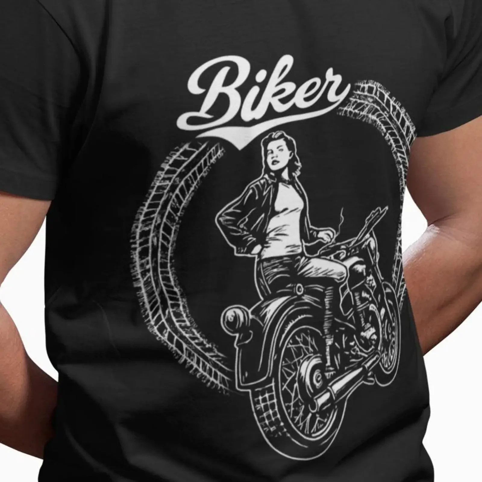 T-shirt de motard pour femme, design moto, style affirmé, vintage, légèrement délavé, vêtements de créateur, unisexe, streetwear homme