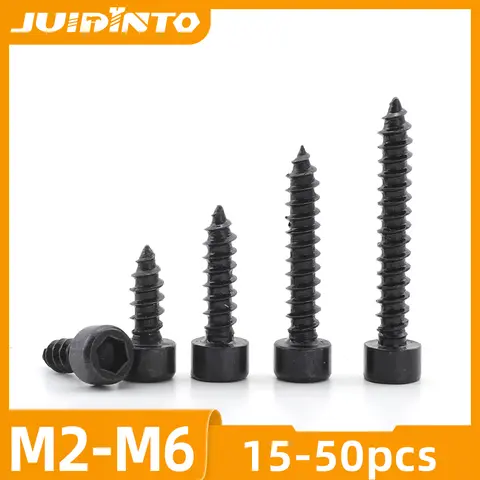 JUIDINTO 15-50pcs vis à tête hexagonale à six pans creux à tête hexagonale noire en acier au carbone M2-M6 vis à tête Allen pour haut-parleur