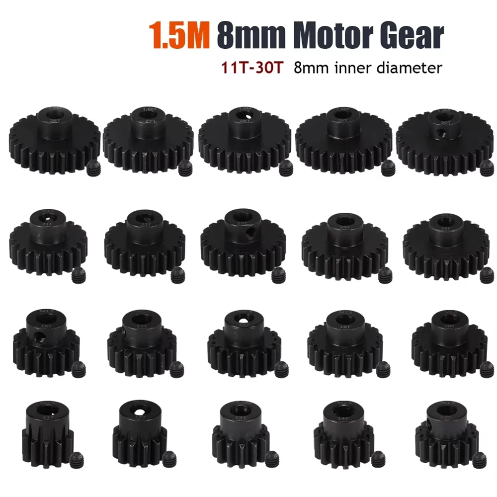 M1.5 8mm Motor Gear Hardened Steel 11T 12T 14T 15T 17T 18T 20T 21T 30T Blcak  Metal Pinion for 1/5 RC Model Car Parts