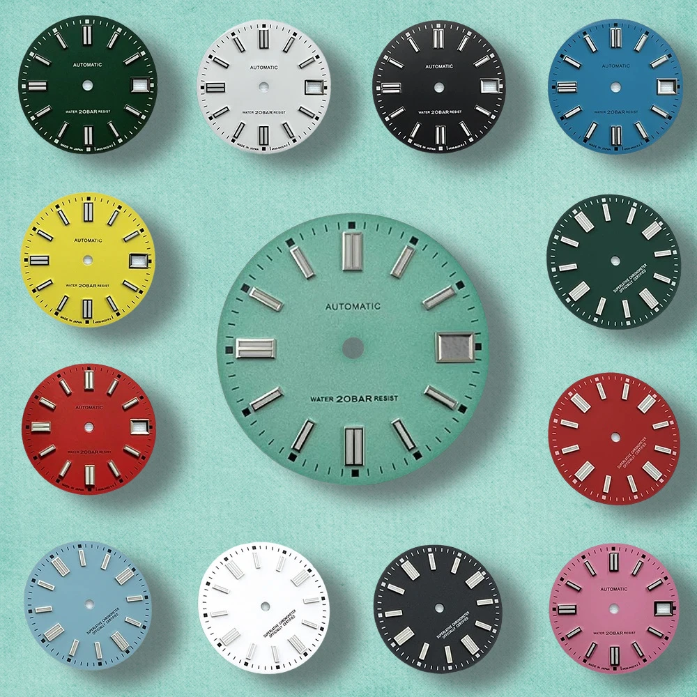 

28.5mm S Logo NH35 Dial Matte Dial Fit NH35 Movement C3 Strong Green Luminous Day Just NH35 Watch Modification Accessories