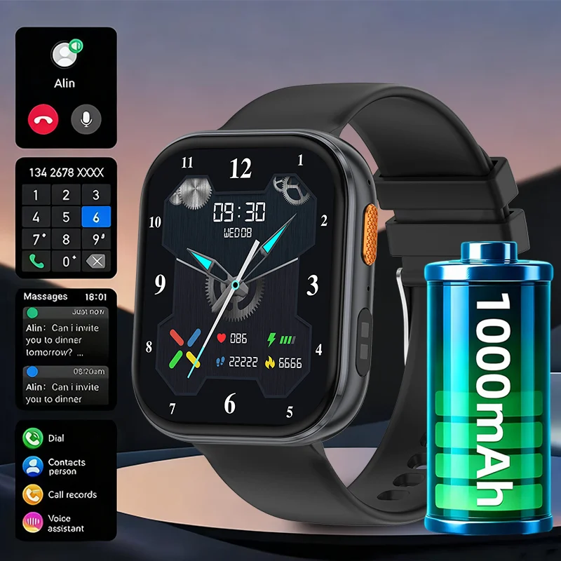 

New Military Outdoor SmartWatch Men 1000mAh large battery 2.04” HD Display LED flashlight Bluetooth Call Sports Smartwatch lady