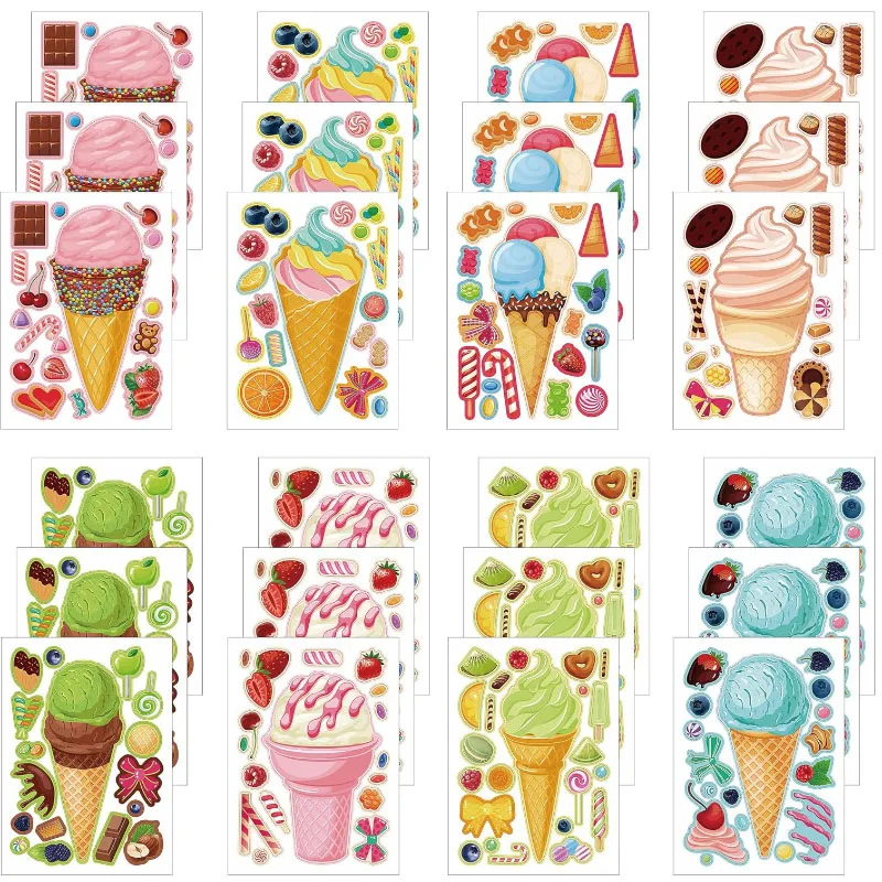 Make an Ice Cream DIY Crafts Puzzle Stickers for Kids Girls Boys Mix and Match Dessert Assemble Stickers Decoration Party Decals