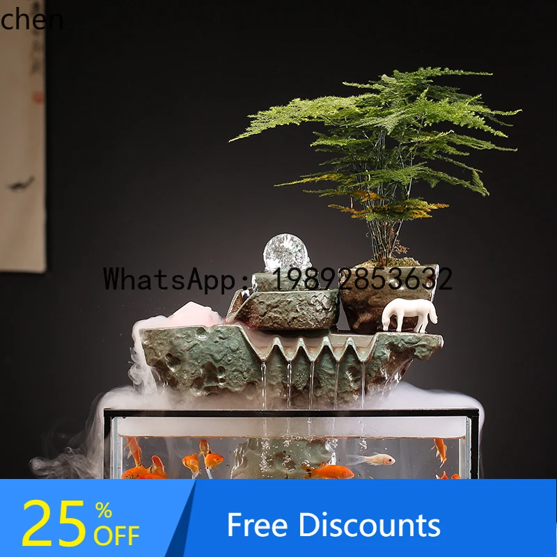

glass small goldfish tank creative flowing water makes money ornament circulation office desktop living room
