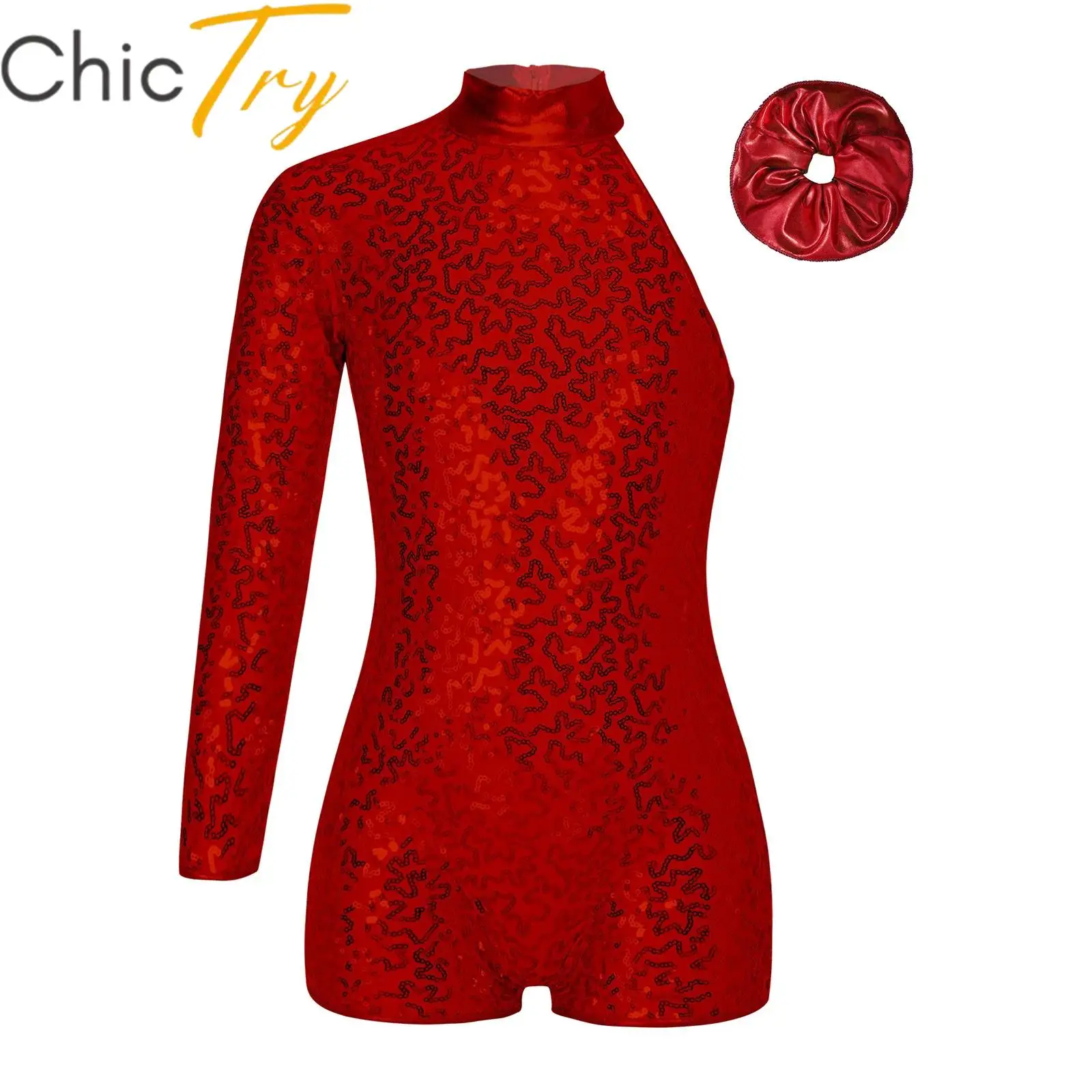 

Kids Girls Latin Jazz Dance Romper Long Sleeve Sequins Decorated Closure Back Leotard Bodysuit for Skating Stage Performance