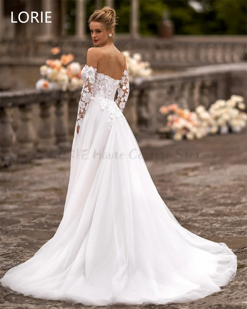 LORIE Seksowne suknie ślubne w kształcie litery A, aplikacje kwiatowe, rozcięcie boczne, elegancka suknia ślubna bez pleców, szyte na miarę, 2025