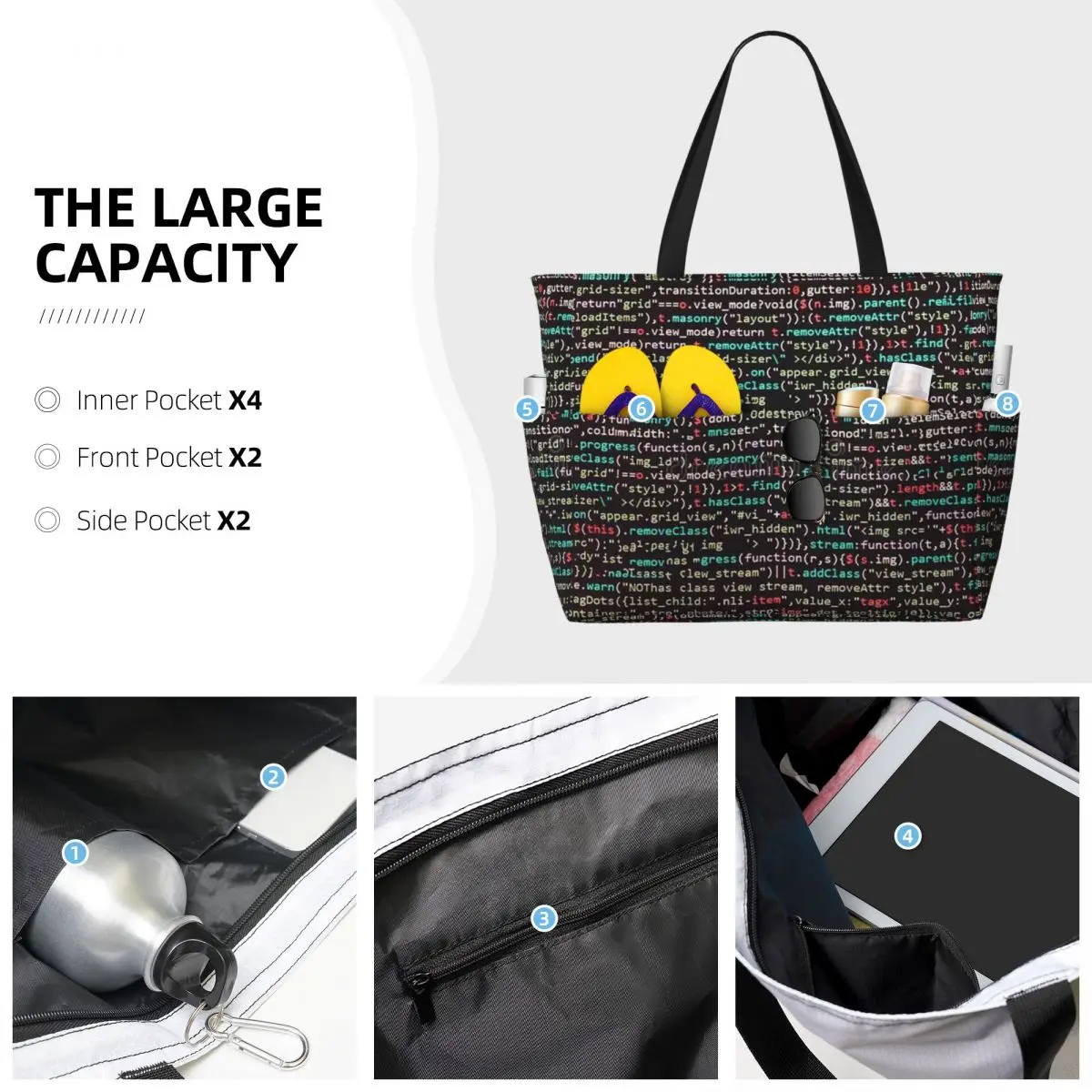 Java Script Code Beach Tote Bag Sport Gym Yoga Duffle Large Tote Bag Women Travel Bag Fitness bag