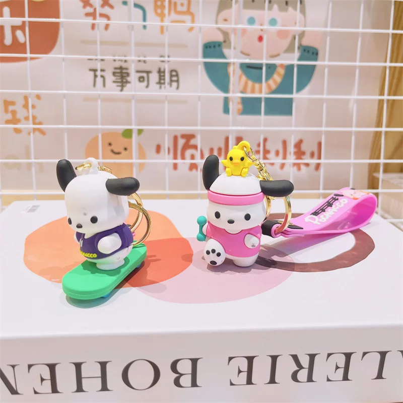 Sanrio New Sports Pochacco Model Pendant Keychain Anime Skateboard Pochacco Children Toys Keychains Women Kawaii Bags Keyring