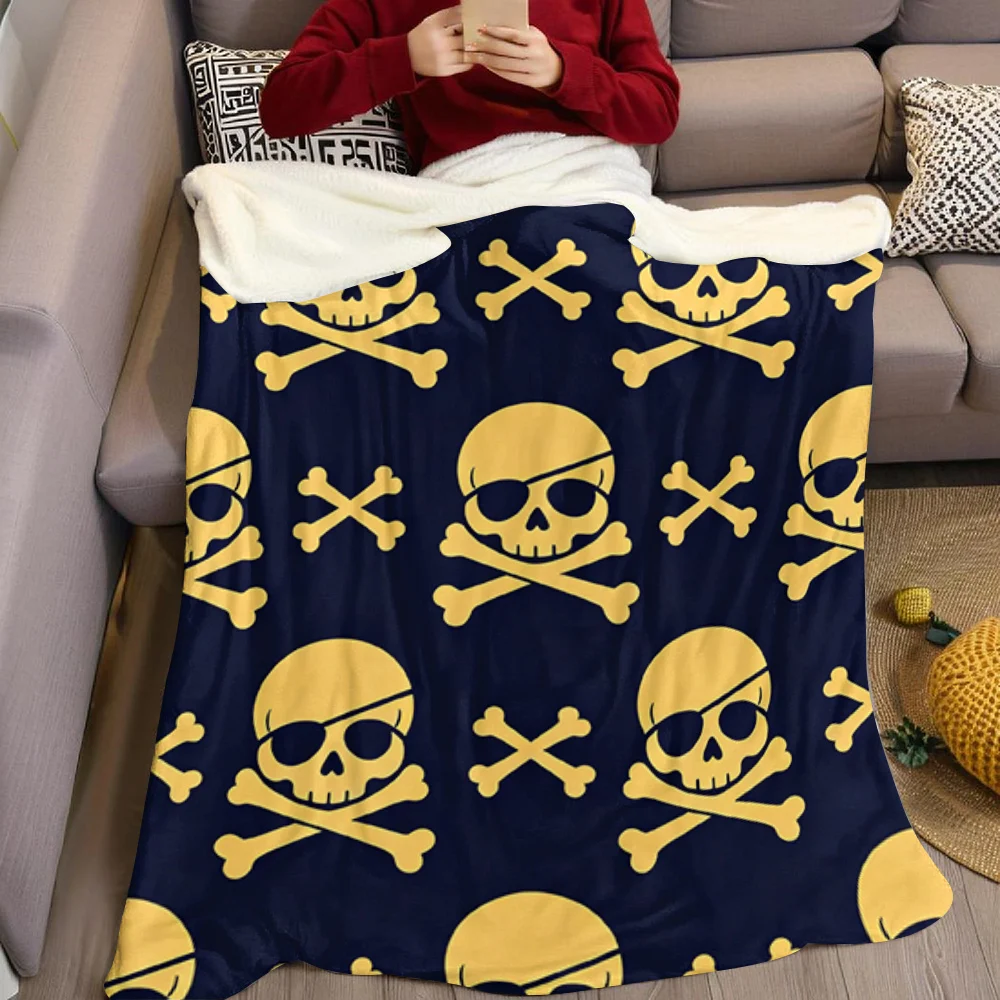 Cute Pirate Skull Crossbones Flannel Blanket Warm Soft Halloween Christmas All-Season Couch Decorative Cozy Warm Gift