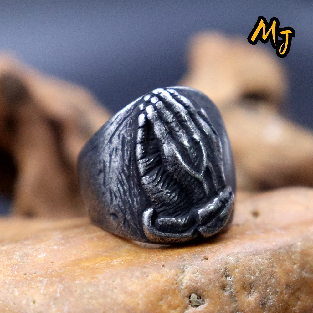 

Vintage Stainless Steel Lucky Rings For Men And Women Unique Namaste Prayer Hands Buddha Ring Fashion Party Biker Jewelry Gift