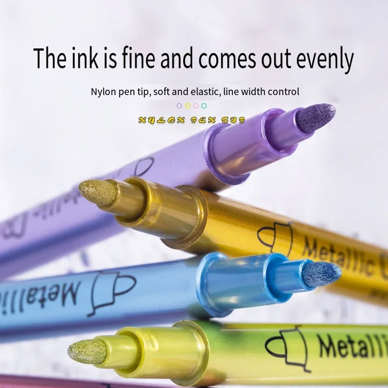 12PCS Color Bingene Metal Pen Highlight Stick Diy Painted Signature Pen Craft Pen Water-Based Painting Pen Marker Pen