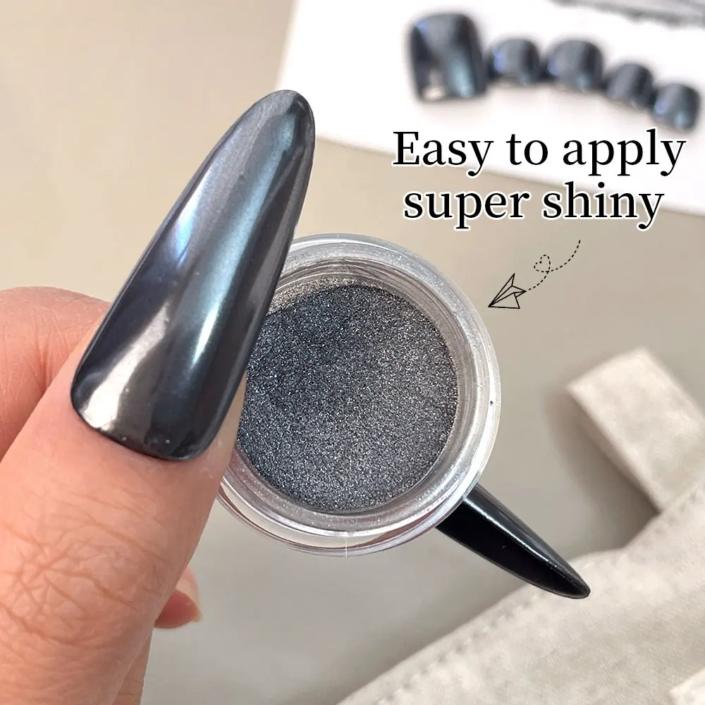 1 قطعة مسحوق الكروم الأسود مرآة تأثير طلاء الأظافر الترا برايت قاعدة نقية نقع قبالة هلام البولندية القط العين مسمار مانيكير الديكور #5